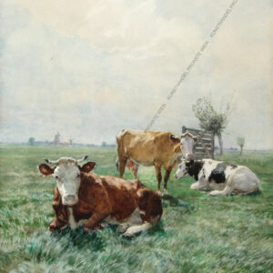 Baisch, Hermann ( 1846-1894) Rinder in holländischer Landschaft 1882