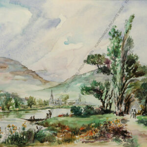 Leopold Bartl (1913) Landschaft mit Fischern- Aquarell 1963