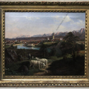 Jacob Canciani (1820-1891) Historische Ansicht von Villach  Öl/Leinwand um 1850