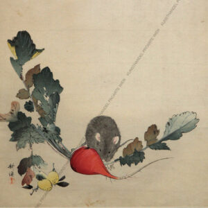 Tsukioka Kogyo (1869-1927) Farbholzschnitt Maus und Rettich um 1900