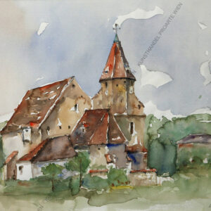 Bartl,Leopold  (1913 ) Kirche in Edlitz  Aquarell.signiert um 1960