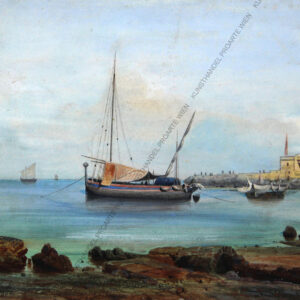 Stock , Johann Friedrich (1800-1866) Segelboot vor Venedig Aqua. sig.dat.1856