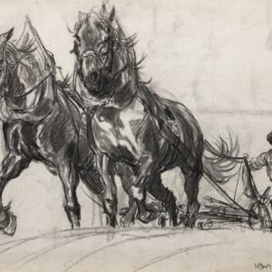 Koch Ludwig (1866-1934) Pferdegespann mit Pflug Kohlezeichnung um 1920