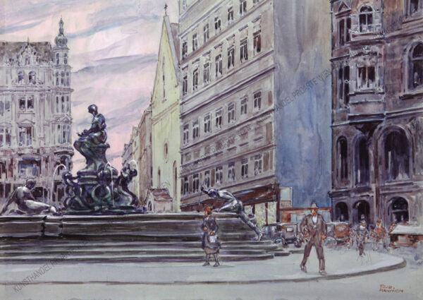 Rudolf Hannich - Wien, neuer Markt mit Donnerbrunnen und Kapuzinergruft