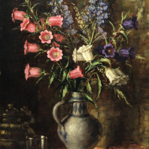 Hans Werner van der Porten - Stillleben - Blumenstrauß in einer holländischen Vase sowie Buch und Trinkglas