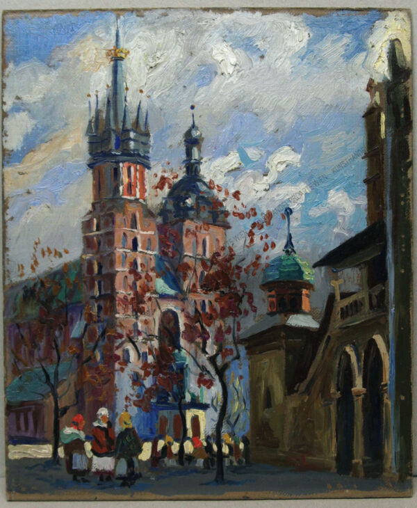 Janina Zakrzewska-Maliszewska - Motiv aus Krakau - Blick auf die Marienkirche und die Tuchhallen