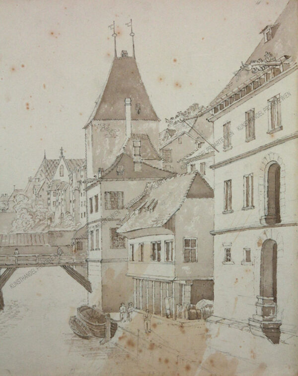 Künstler unbekannt - Rheinbrücke mit Rheintor